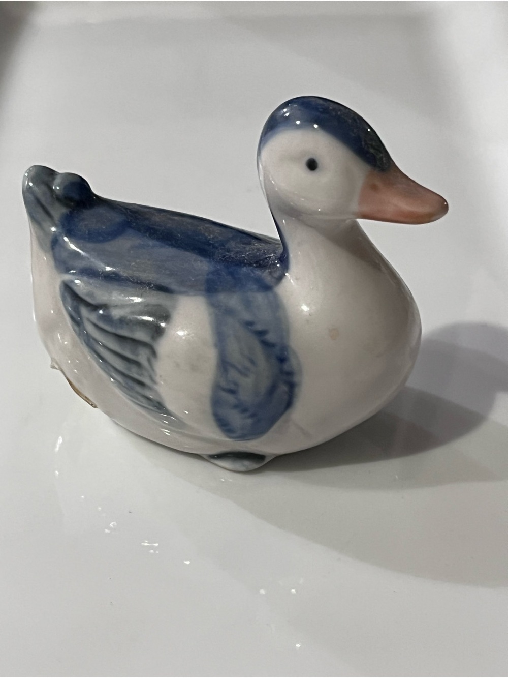 Vintage Otagiri Blue and White Miniature Porcelain Duck Figurine